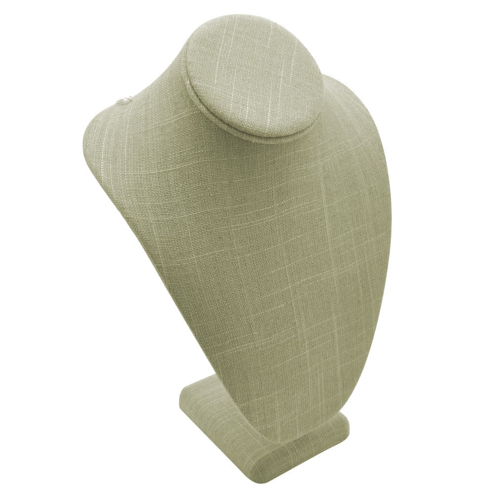 Grey Linen Jewelry Necklace Display Bust, 11" Tall