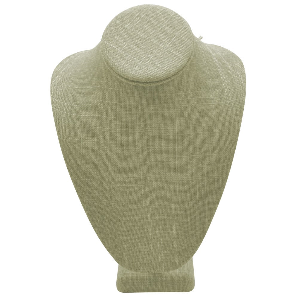 Grey Linen Jewelry Necklace Display Bust, 11" Tall