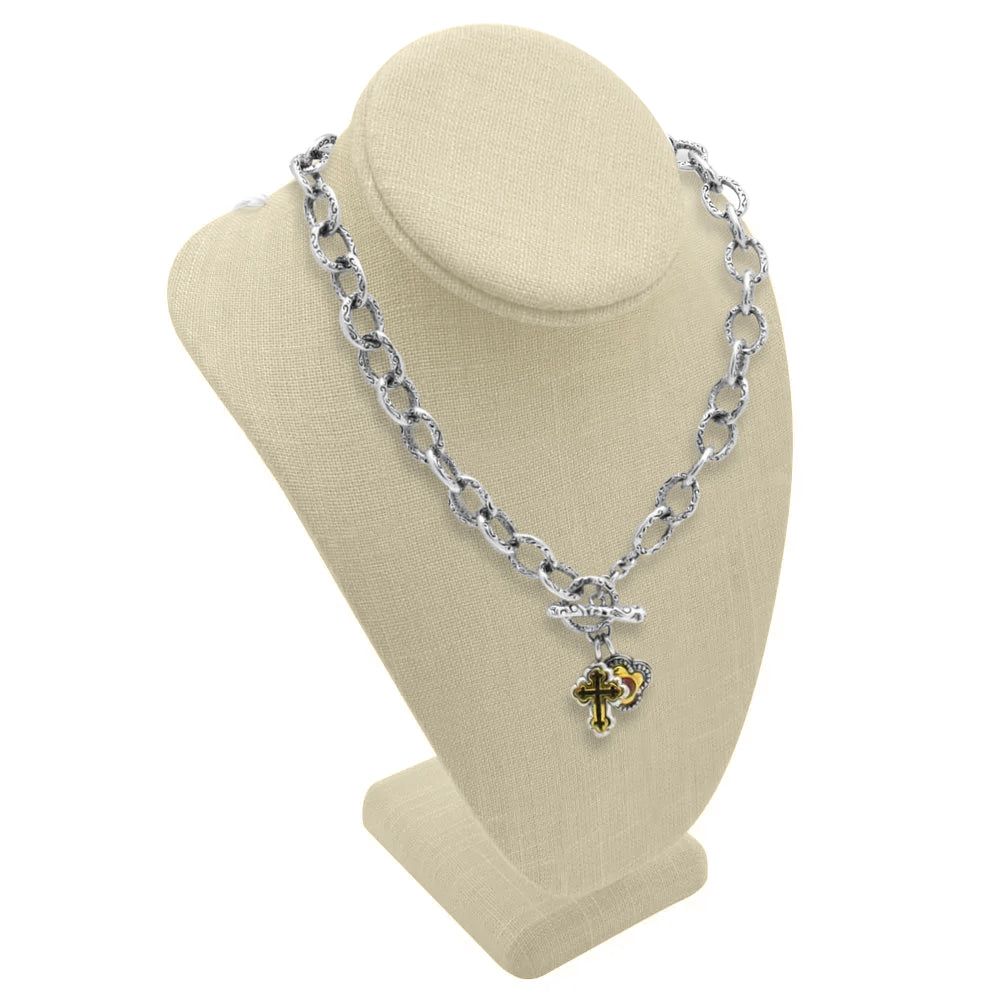 Beige Linen Necklace Bust 10" Tall