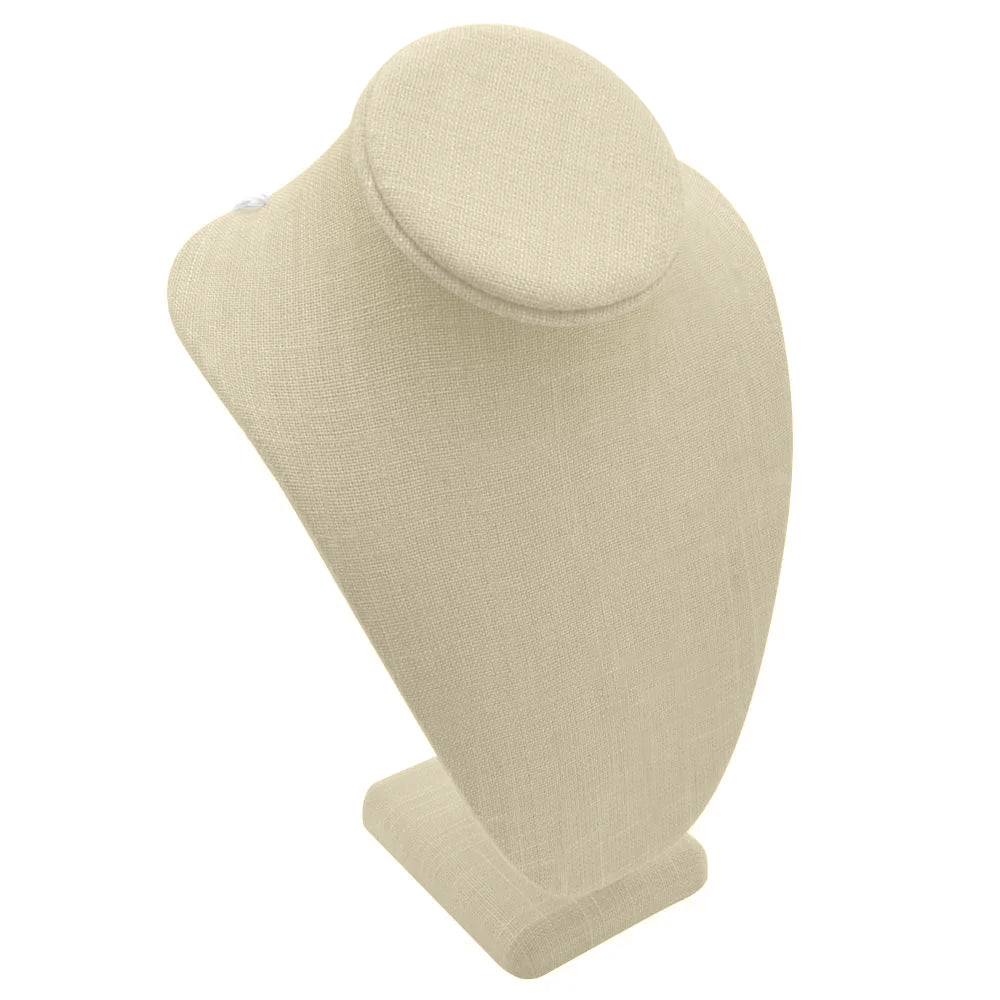 Beige Linen Necklace Bust 10" Tall