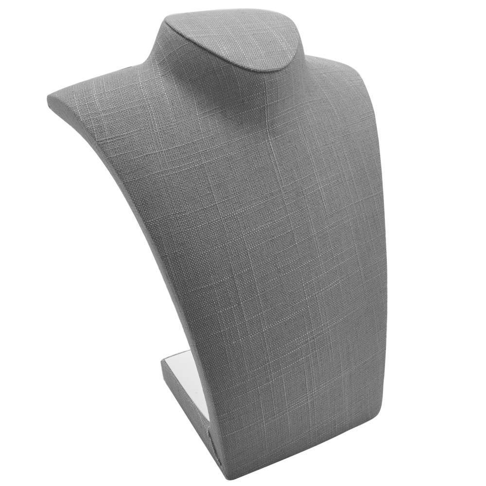 Grey Linen Curved Jewelry Necklace Bust, 11" Tall