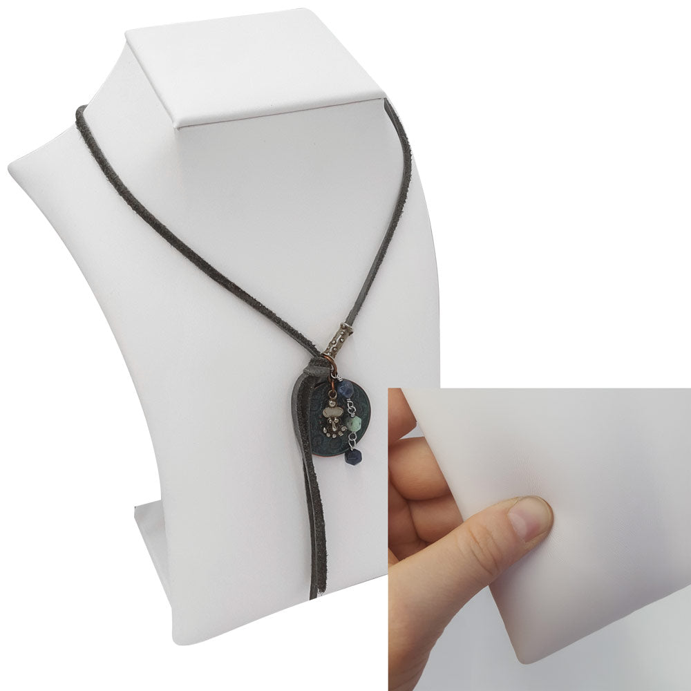 White Leatherette Squared Neck Form Jewelry Necklace Display, 7-1/4" Tall