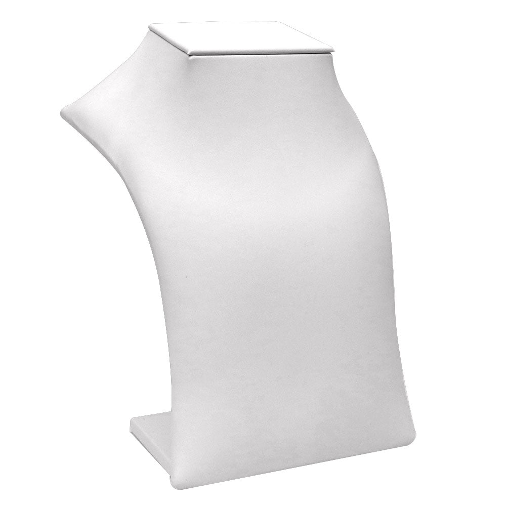 White Leatherette Squared Neck Form Jewelry Necklace Display, 7-1/4" Tall