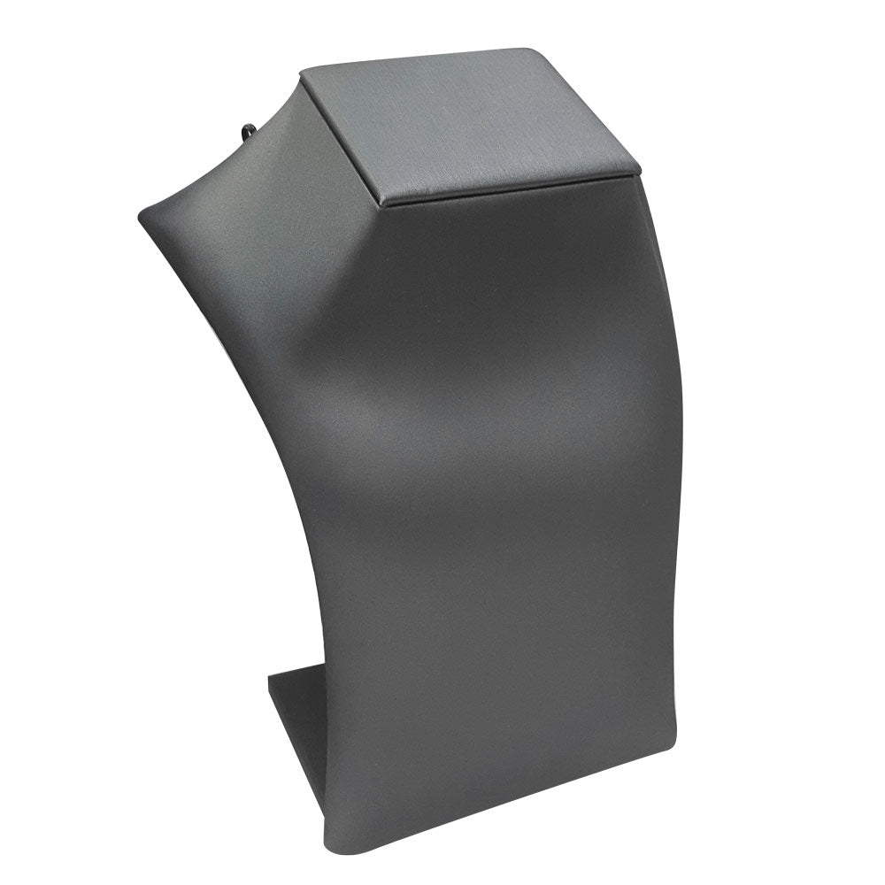 Steel Grey Leatherette Squared Neck Form Jewelry Necklace Display, 7-1/4" Tall