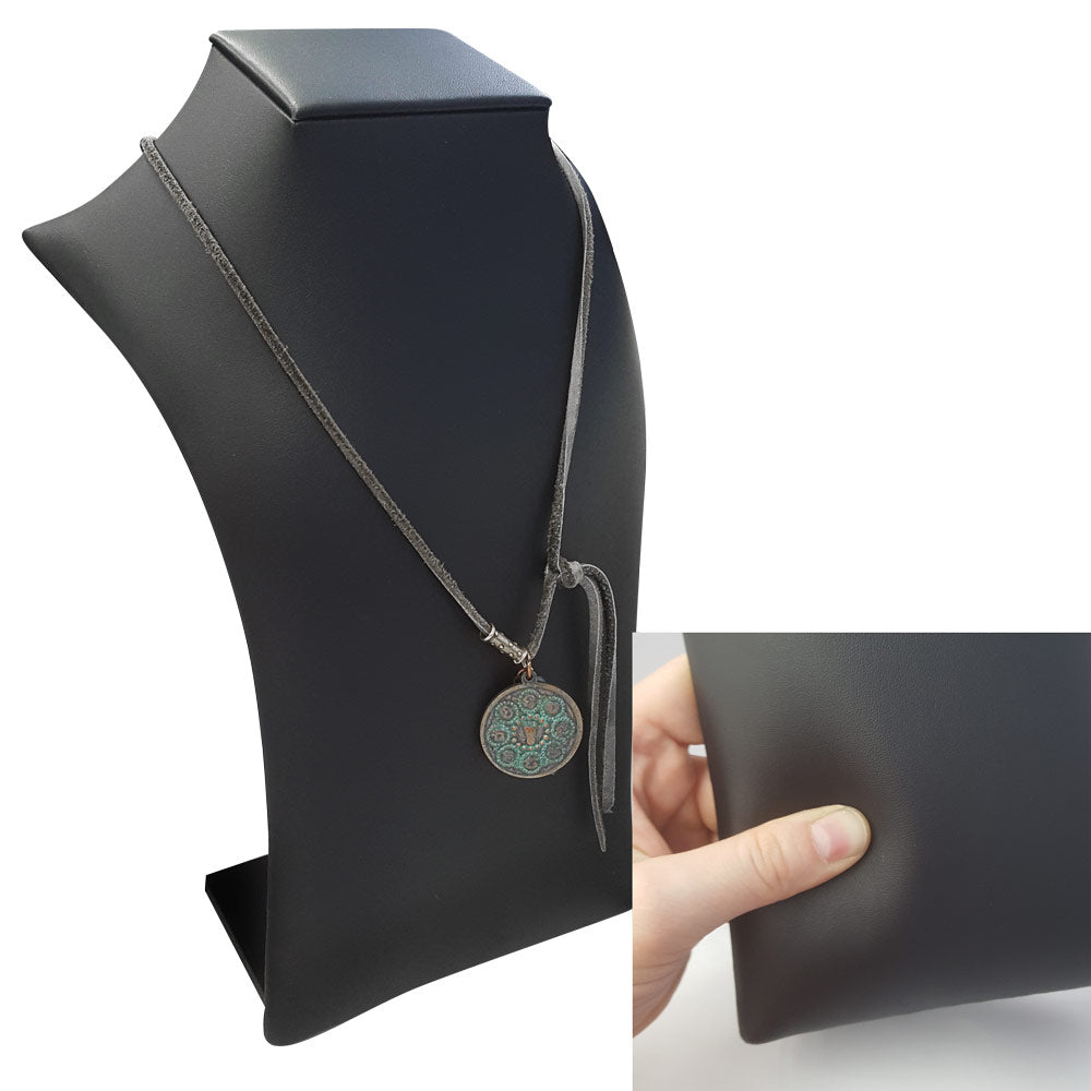 Black Leatherette Square Neck Form Jewelry Necklace Display Bust, 10-1/2" H