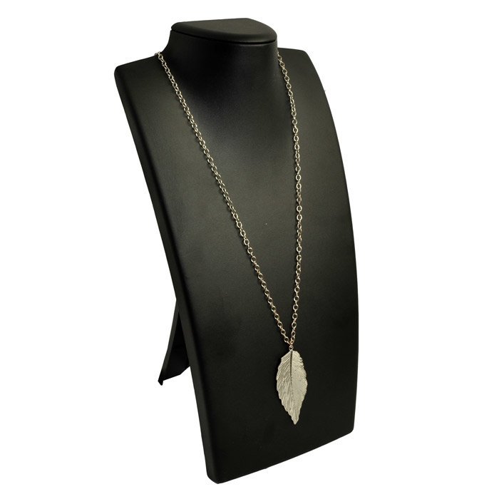 Black Leatherette Fold-able Jewelry Necklace Display Stand, 13-1/2" Tall