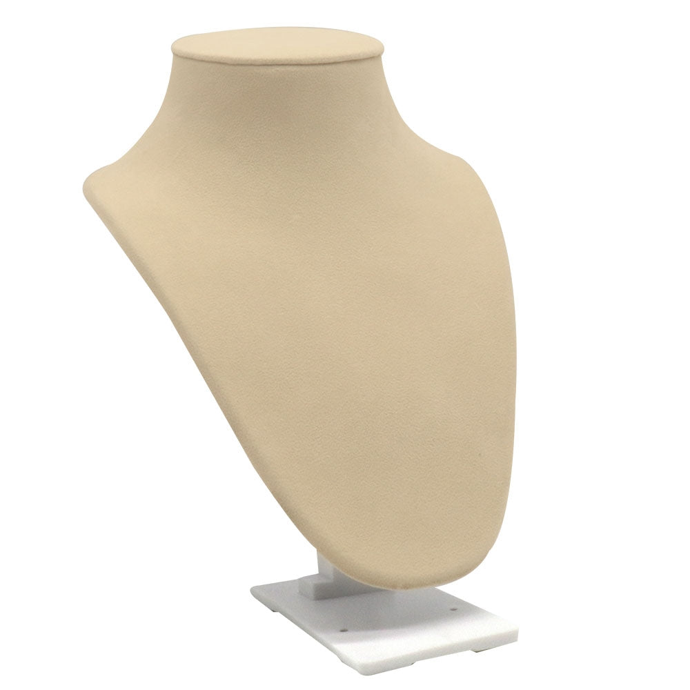 Beige Faux Suede Jewelry Necklace Bust, 9-1/2" Tall