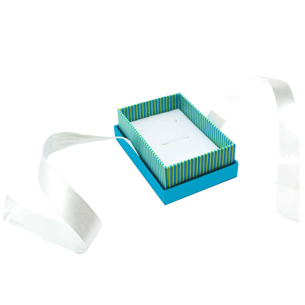 Aqua Striped with White Ribbon Jewelry Pendant / Earring and Ring Combo Boxes