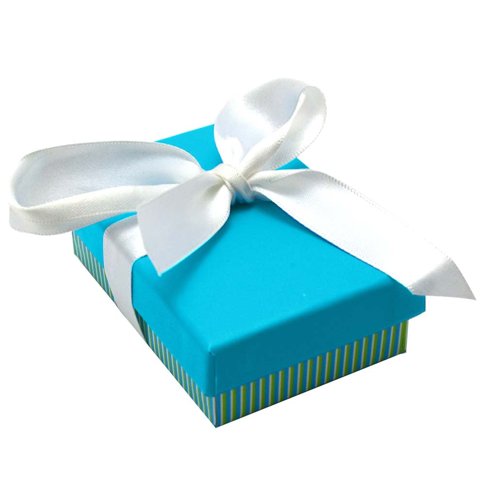 Aqua Striped with White Ribbon Jewelry Pendant / Earring and Ring Combo Boxes