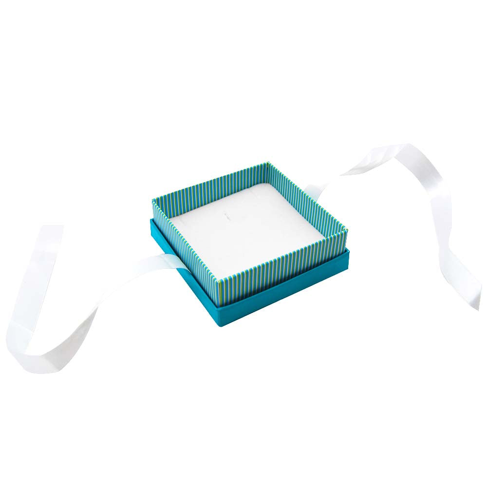 Aqua Stripped with White Ribbon Jewelry Pendant Gift Boxes