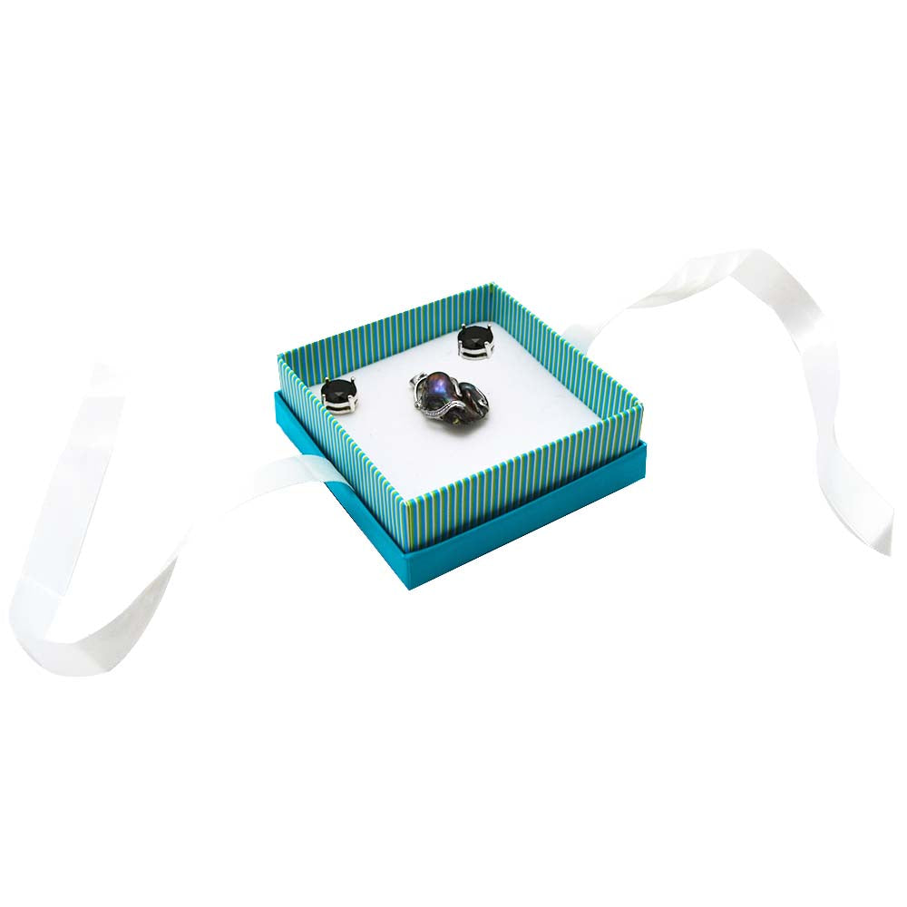 Aqua Stripped with White Ribbon Jewelry Pendant Gift Boxes