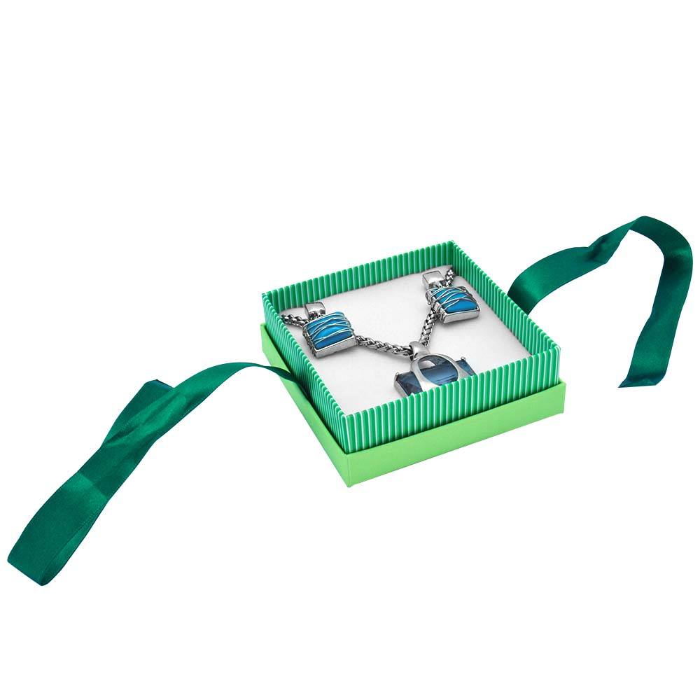 Green and White Striped Jewelry Pendant and Earring Gift Boxes
