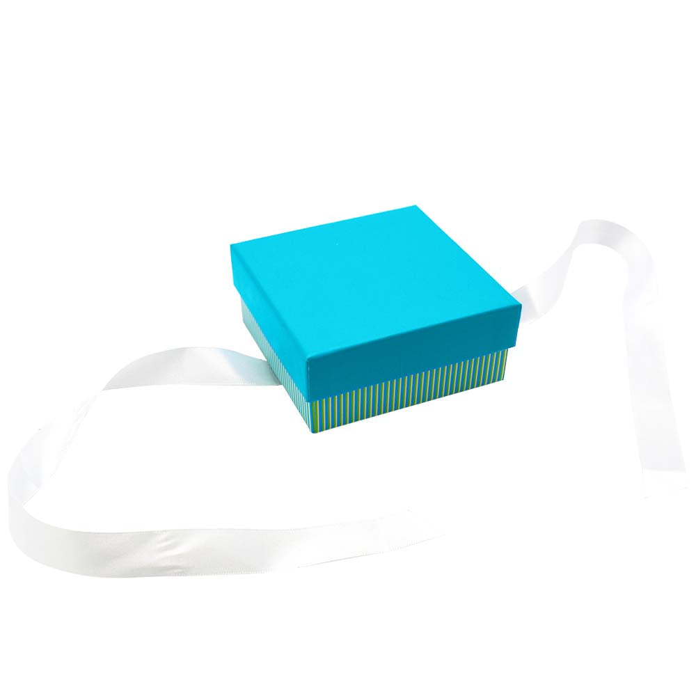 Aqua Stripped with White Ribbon Jewelry Bangle, Bracelet or Watch Gift Boxes