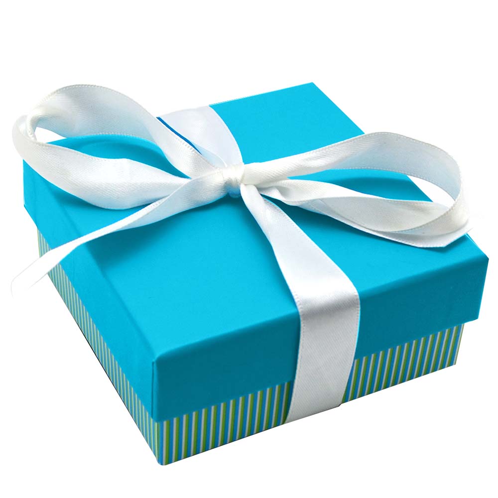 Aqua Stripped with White Ribbon Jewelry Bangle, Bracelet or Watch Gift Boxes