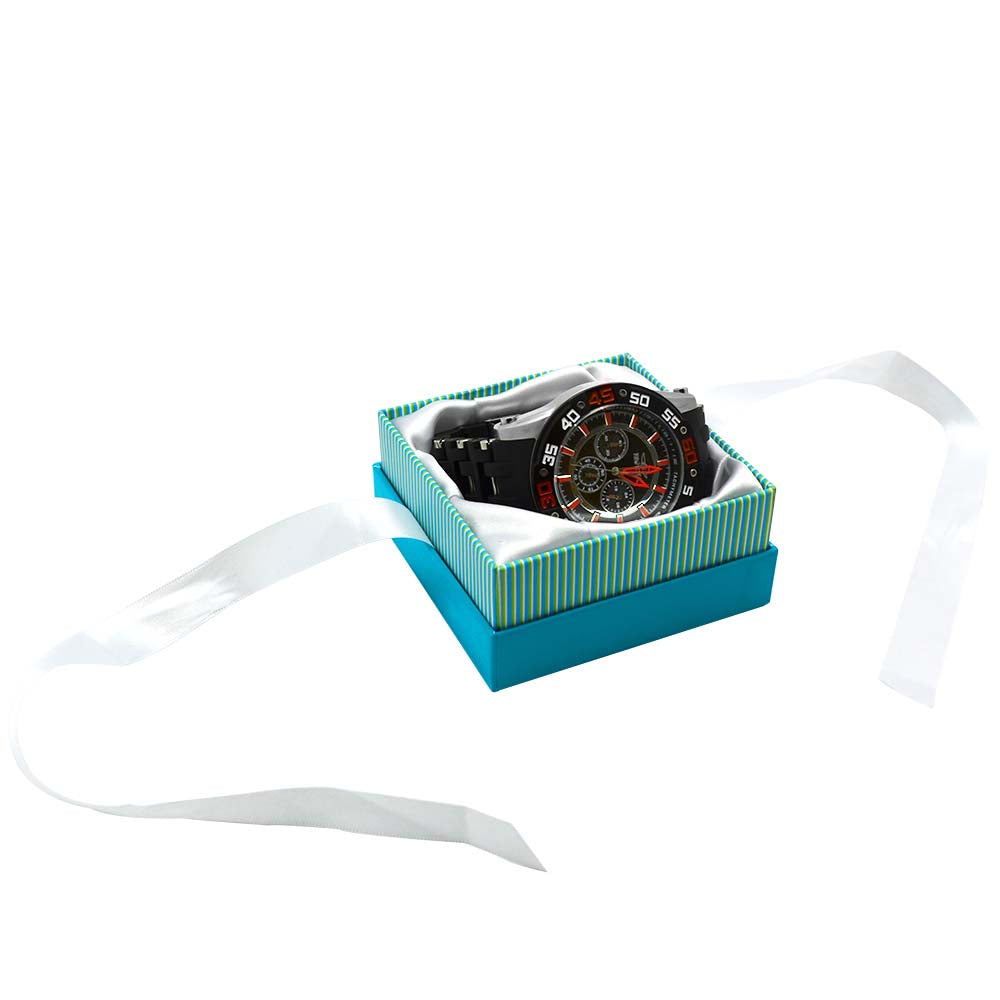 Aqua Stripped with White Ribbon Jewelry Bangle, Bracelet or Watch Gift Boxes