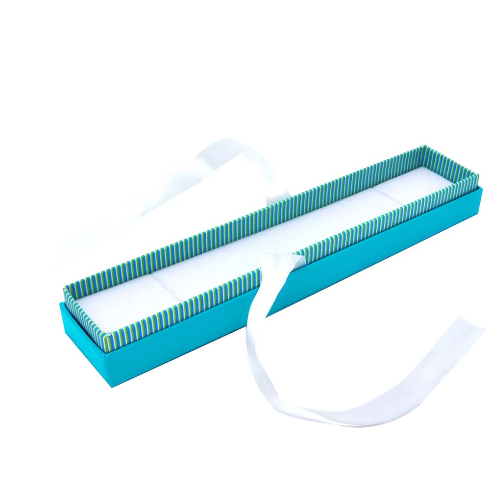 Aqua Stripped with White Ribbon Jewelry Bracelet or Watch Gift Boxes