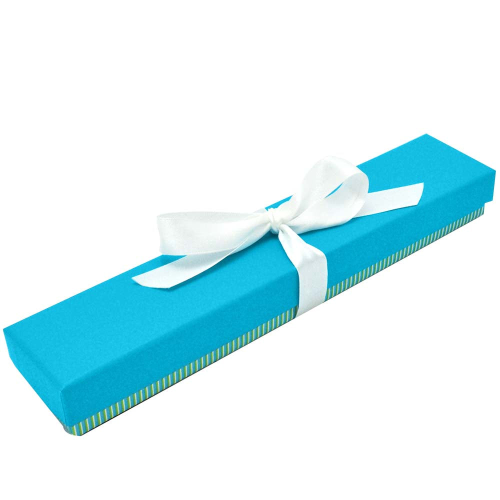 Aqua Stripped with White Ribbon Jewelry Bracelet or Watch Gift Boxes