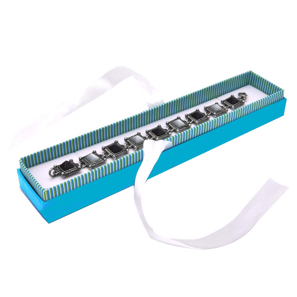 Aqua Stripped with White Ribbon Jewelry Bracelet or Watch Gift Boxes