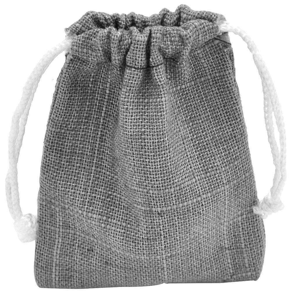 Grey Linen Medium Gift Pouches with Drawstring, 2-3/4" x 3"