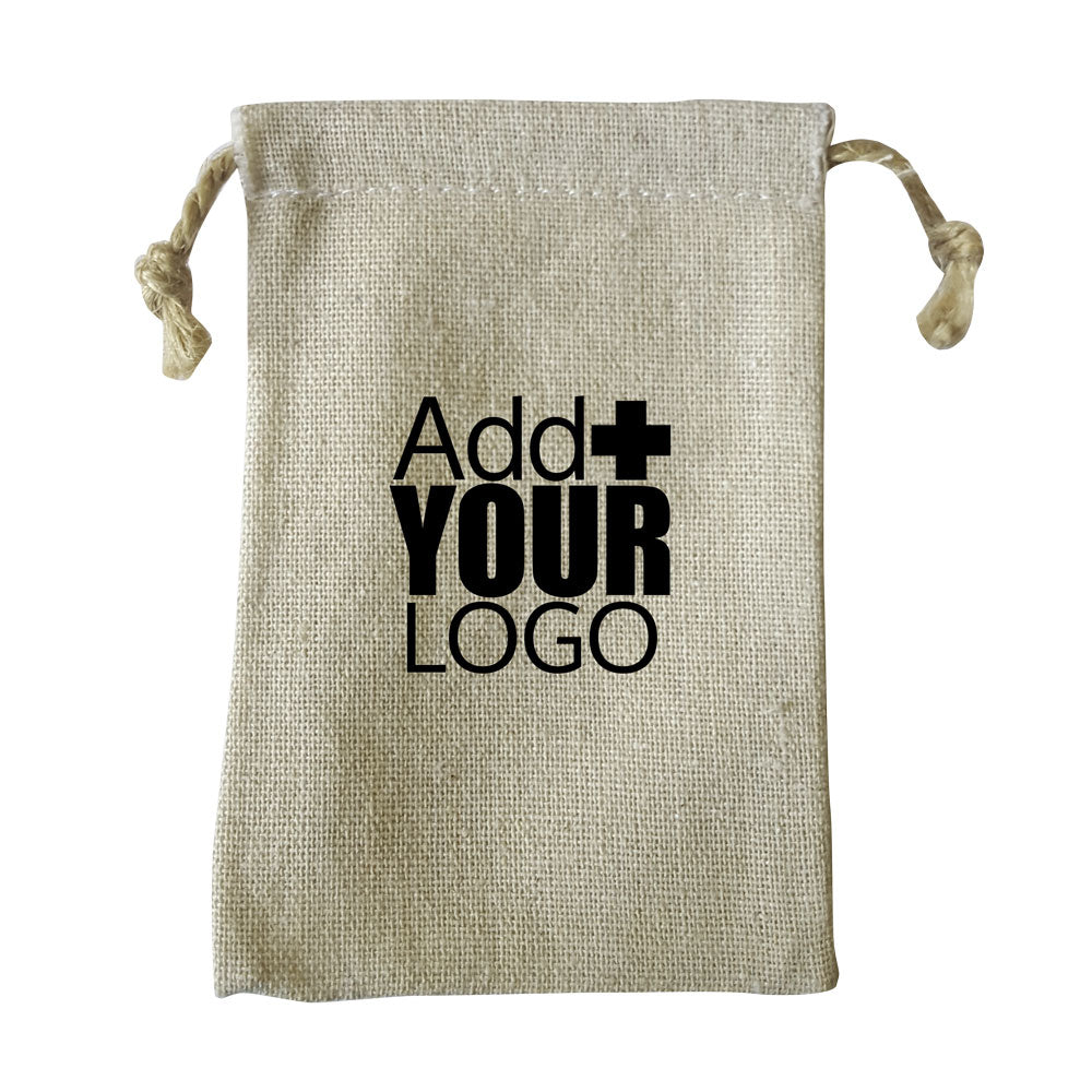 Beige Linen Drawstring Gift Pouches, 3" x 4"