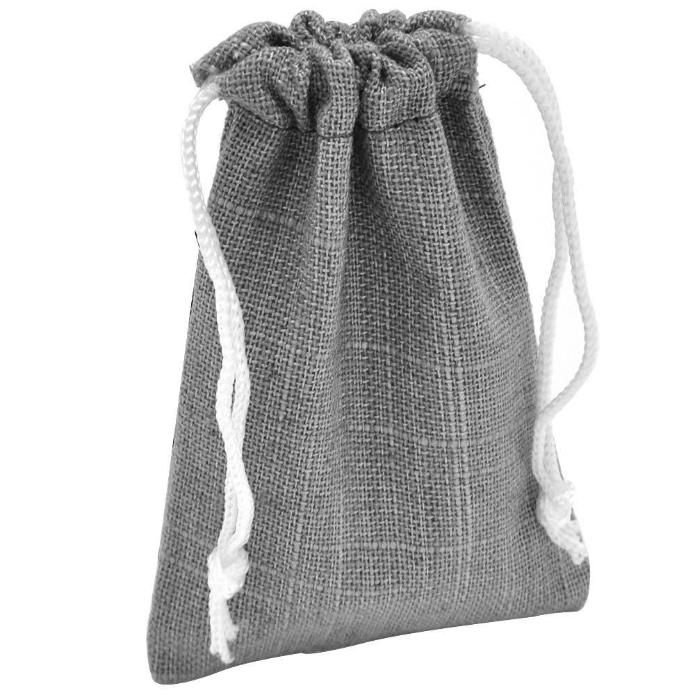 Grey Linen Large Gift Pouches with Drawstring, 3" x 4"