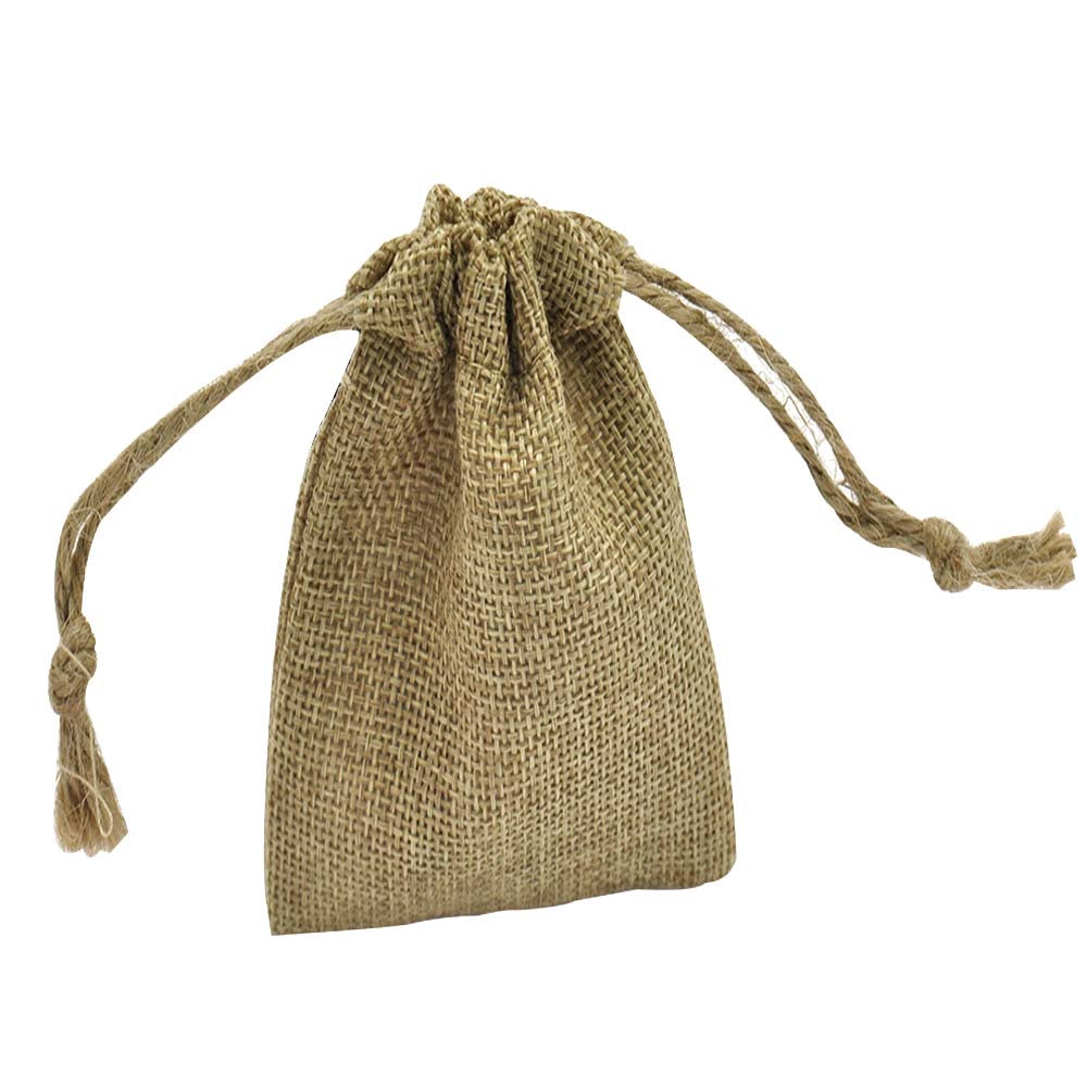 Brown Burlap Drawstring Gift Pouches, 12 Per Pack