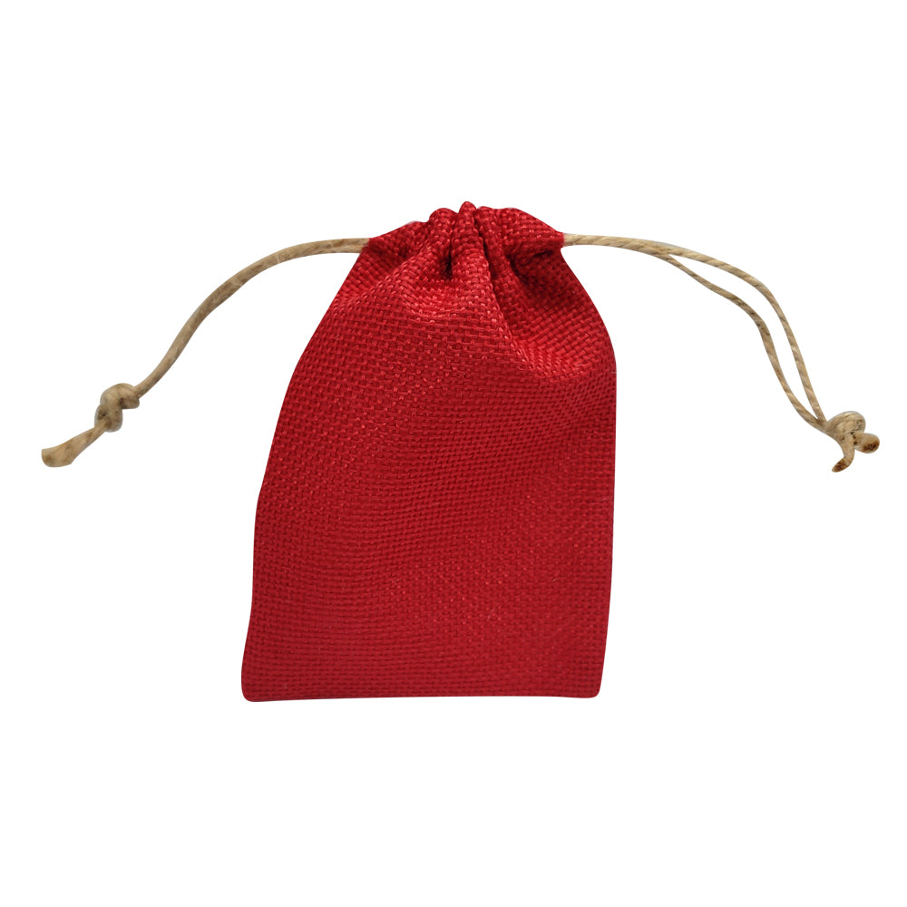 Red Burlap Drawstring Gift Pouches, 12 Per Pack