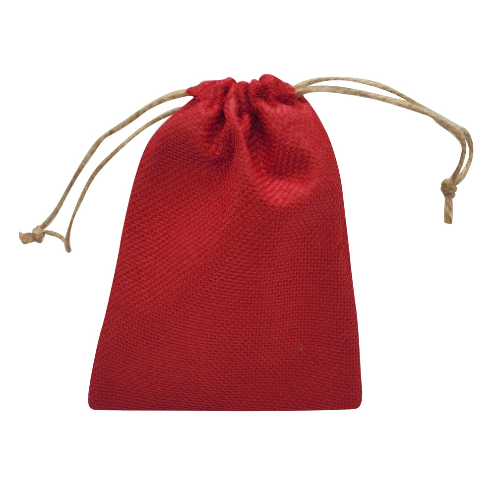 Ruby Red Burlap Drawstring Gift Pouches, 12 Per Pack