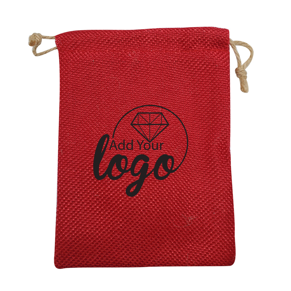Ruby Red Burlap Drawstring Gift Pouches, 12 Per Pack