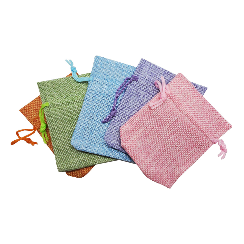 Assorted Color Burlap Drawstring Gift Pouches, 3" x 4"