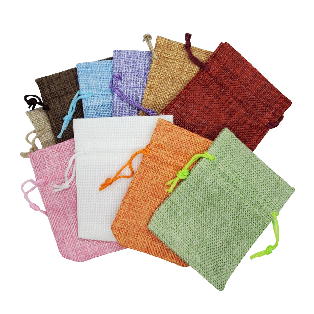 Assorted Color Burlap Drawstring Gift Pouches, 3" x 4"
