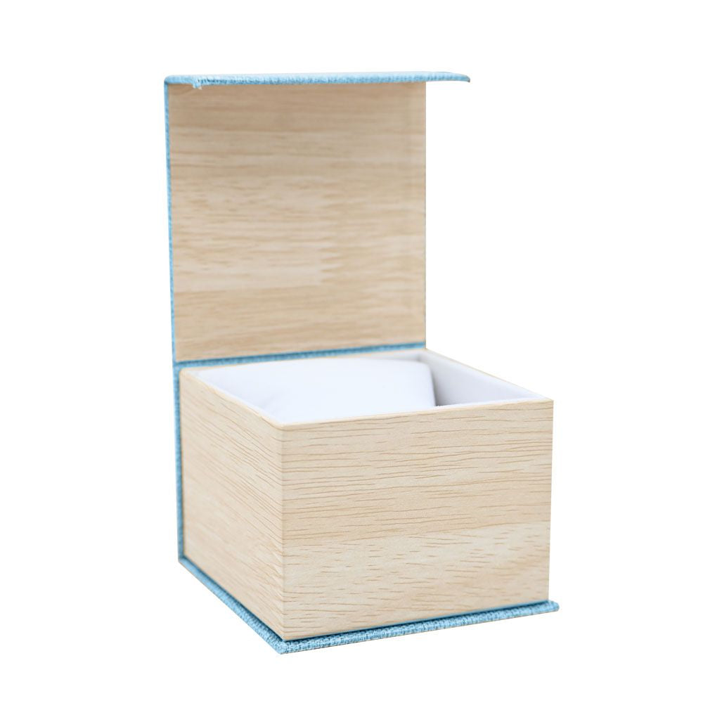 Light Blue Burlap & Faux Wood Jewelry Watch Pillow Box