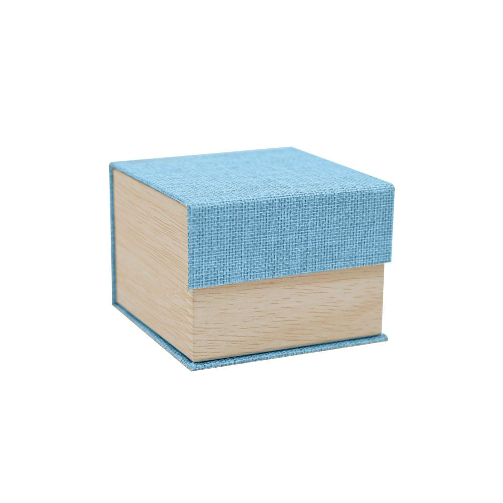 Light Blue Burlap & Faux Wood Jewelry Watch Pillow Box