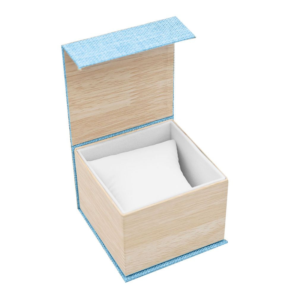 Light Blue Burlap & Faux Wood Jewelry Watch Pillow Box