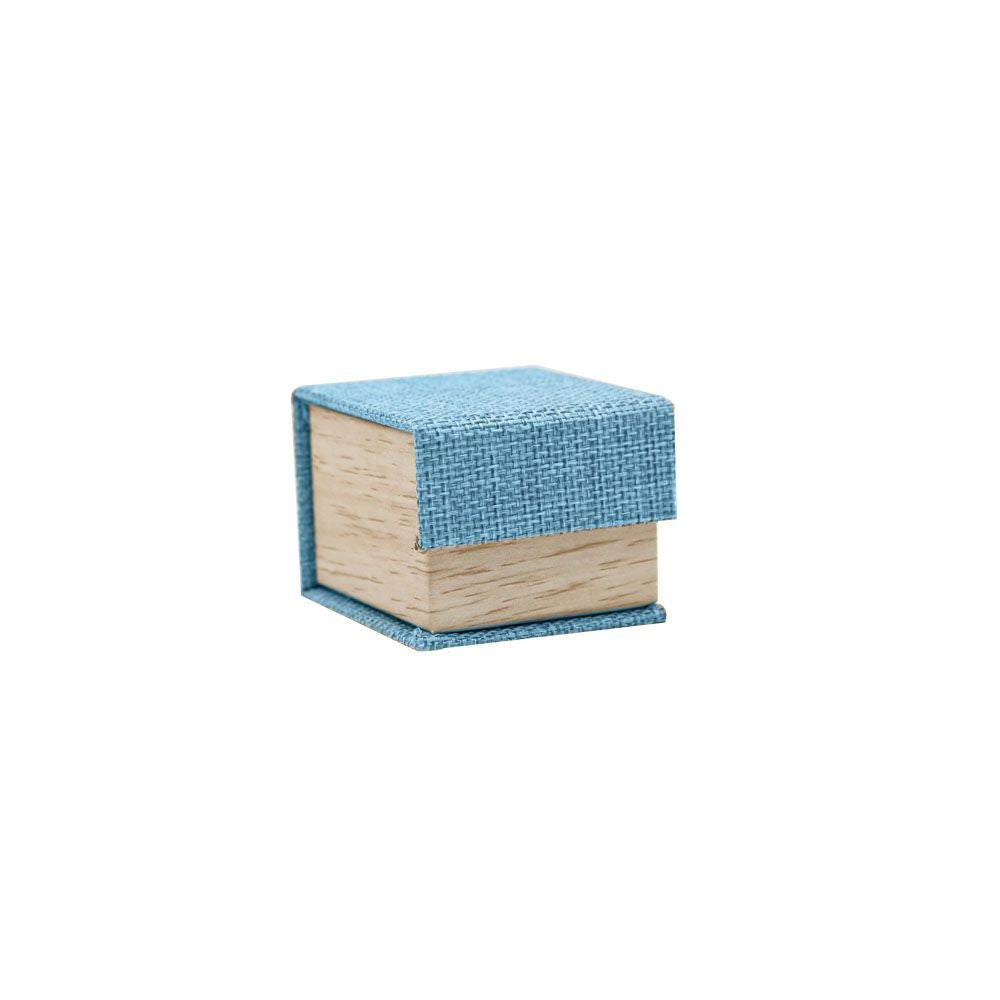 Light Blue Burlap and Faux Natural Wood Jewelry Ring Boxes
