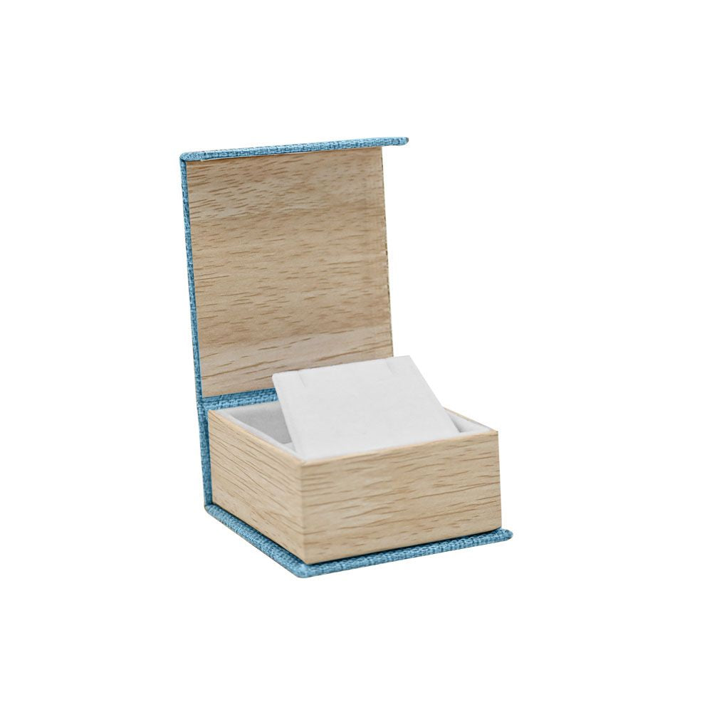 Light Blue Burlap and Faux Natural Wood Jewelry Earring or Pendant Boxes