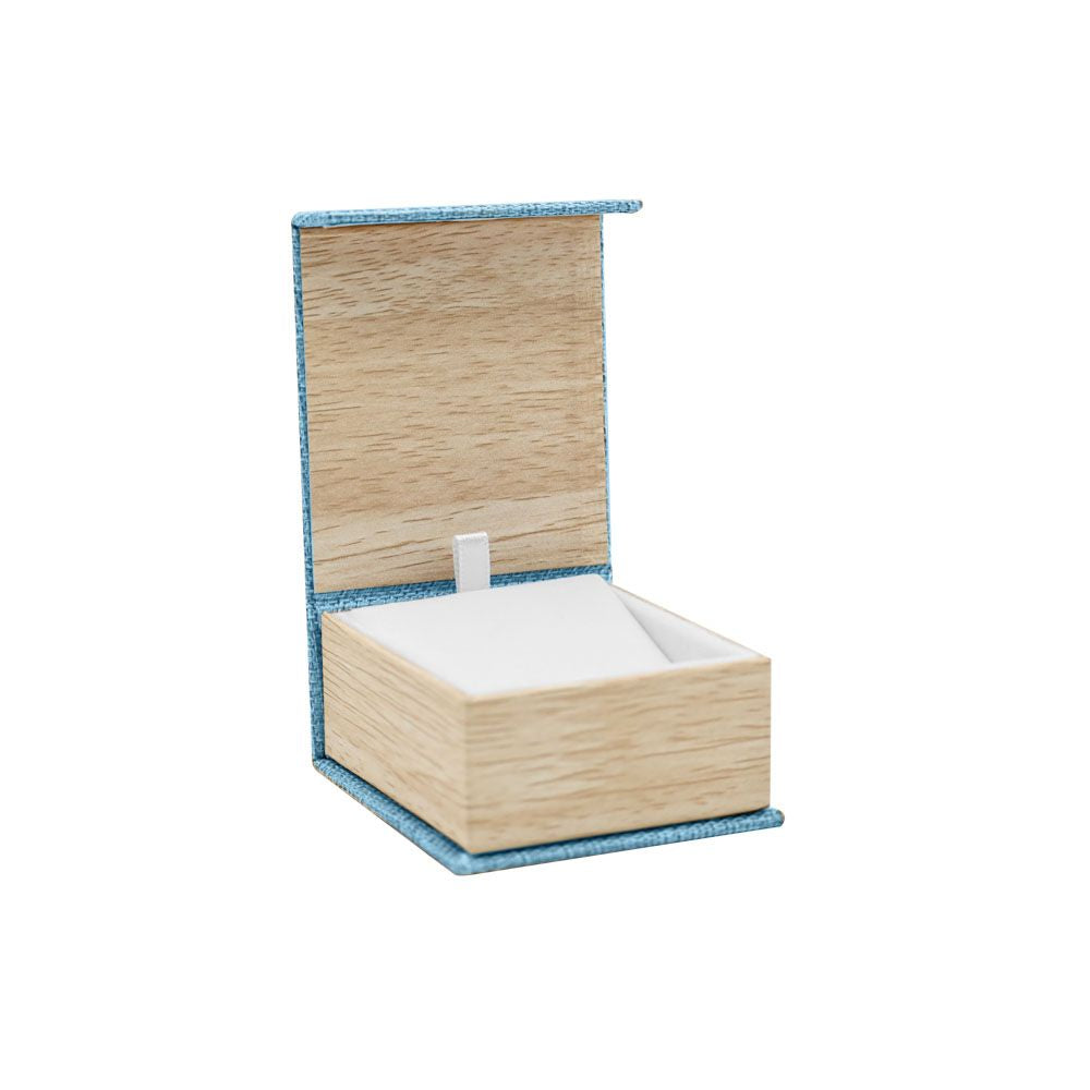 Light Blue Burlap and Faux Natural Wood Jewelry Earring or Pendant Boxes