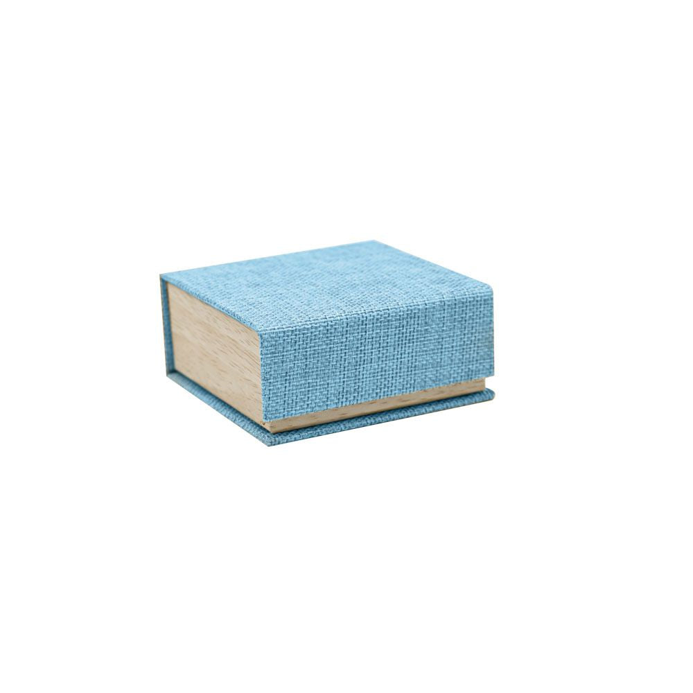 Light Blue Burlap and Faux Natural Wood Jewelry Earring or Pendant Boxes