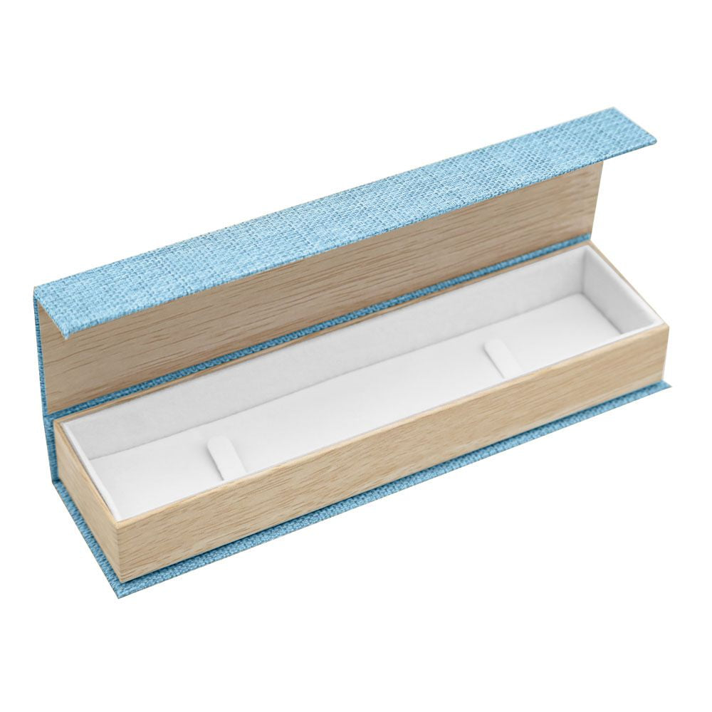 Light Blue Burlap and Faux Natural Wood Jewelry Bracelet or Watch Boxes