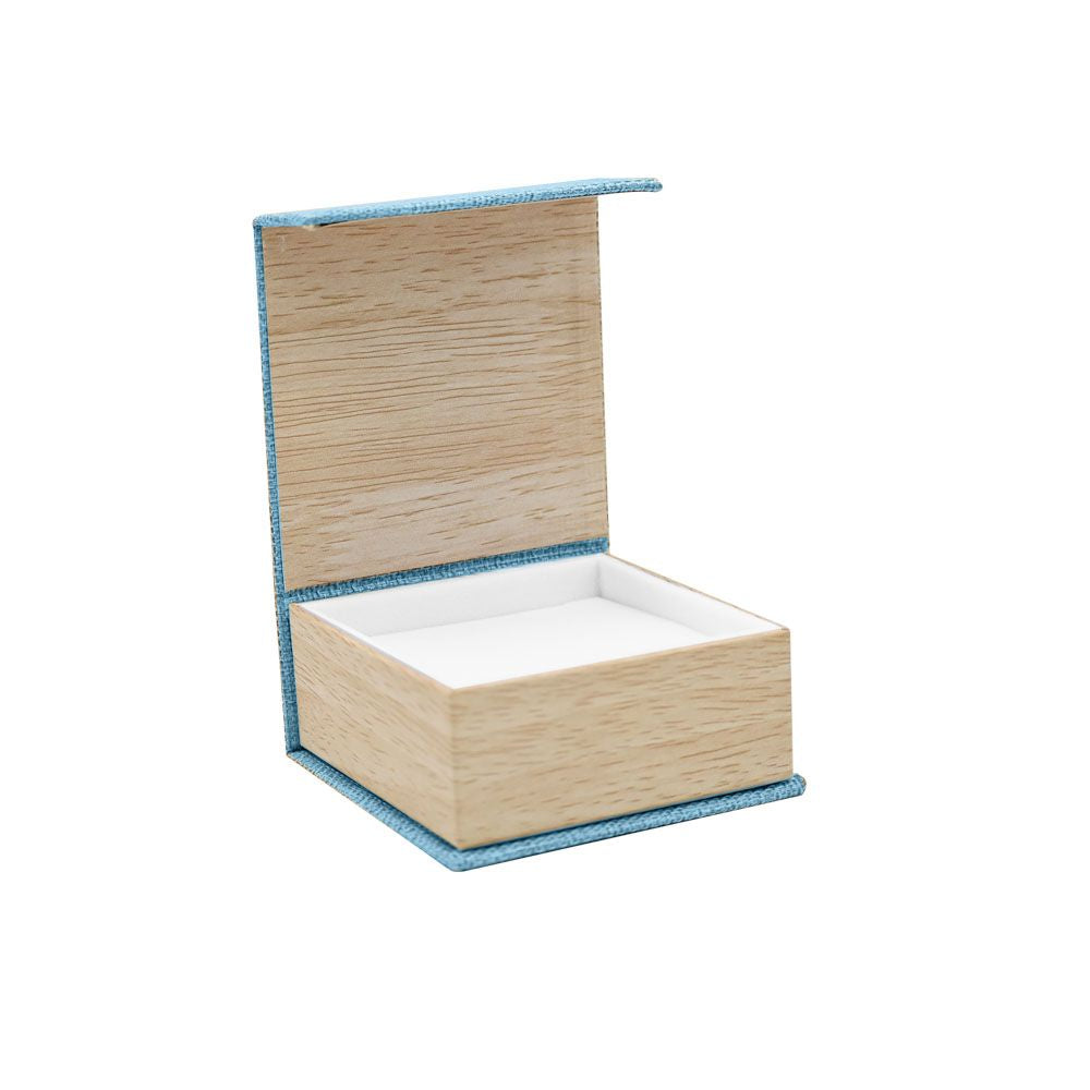 Light Blue Burlap & Faux Wood Jewelry Packaging Combination Box