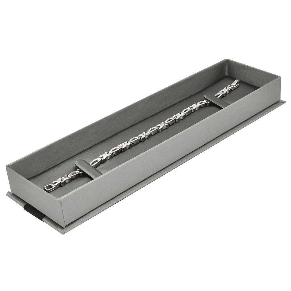 Steel Grey Leatherette Jewelry Bracelet Boxes, with Brown Ribbon