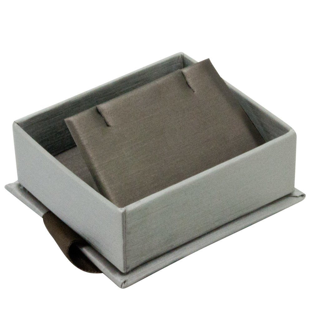 Steel Grey Leatherette Jewelry Earring Boxes, with Brown Ribbon