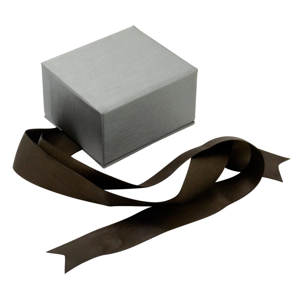 Steel Grey Leatherette Jewelry Earring Boxes, with Brown Ribbon
