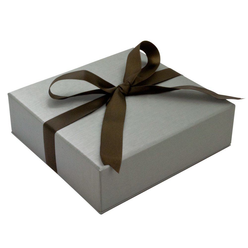 Steel Grey Leatherette Jewelry Necklace Boxes, with Brown Ribbon