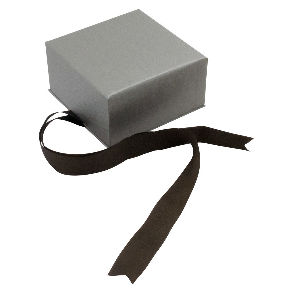 Steel Grey Leatherette Jewelry Earring / Pendant Boxes, with Brown Ribbon