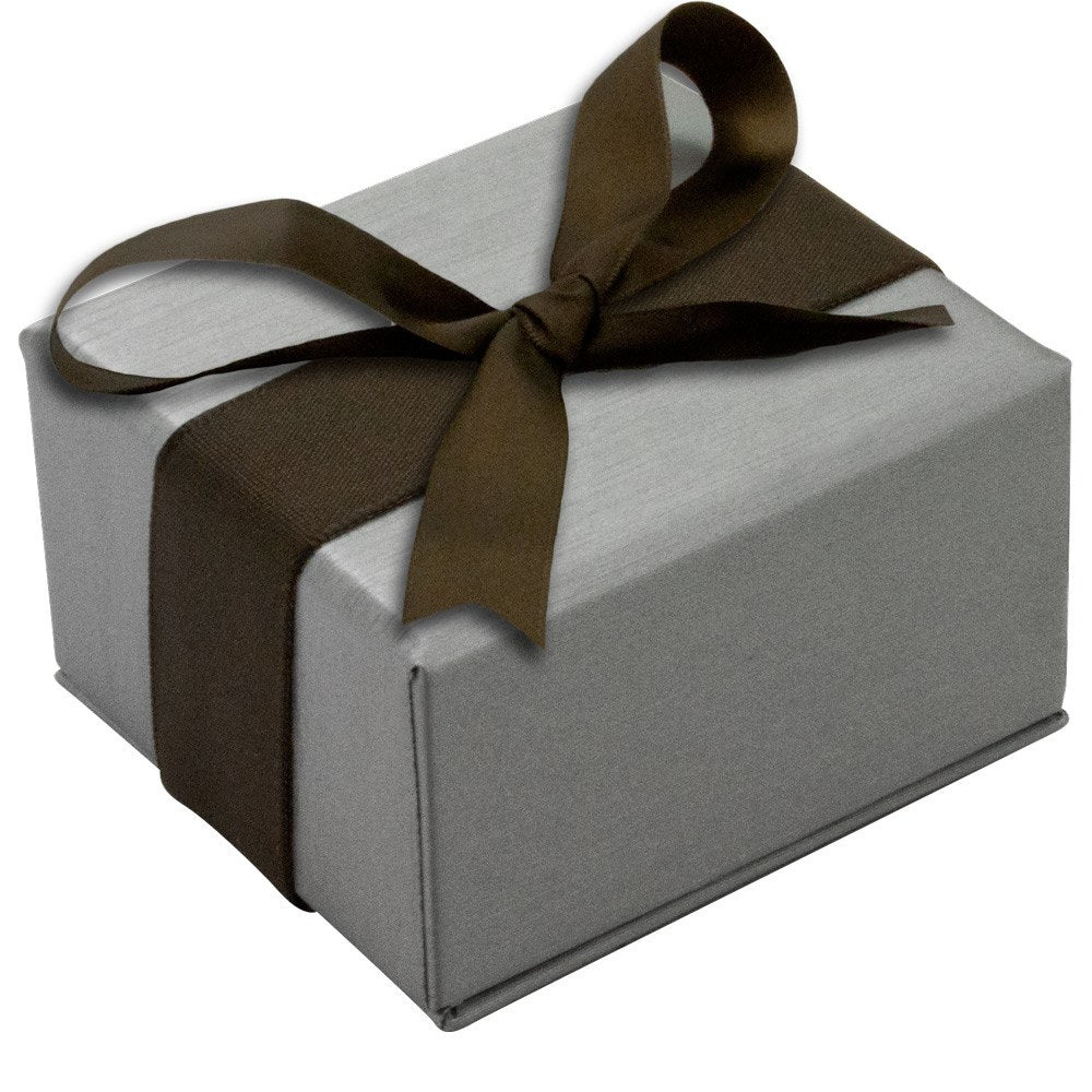 Steel Grey Leatherette Jewelry Earring / Pendant Boxes, with Brown Ribbon