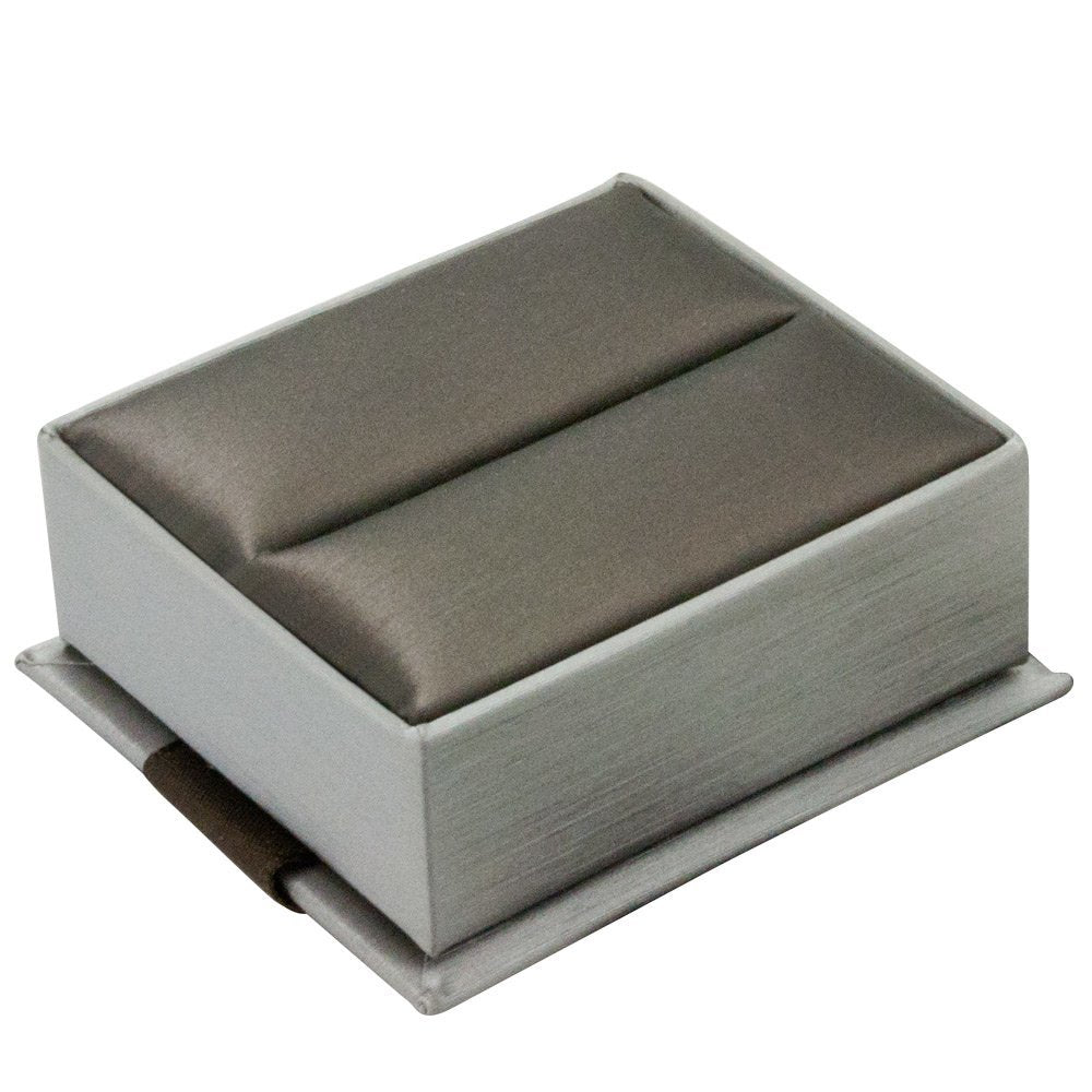 Steel Grey Leatherette Jewelry Ring Boxes, with Brown Ribbon