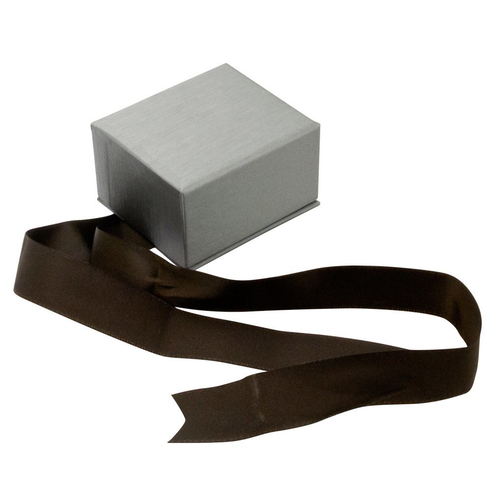 Steel Grey Leatherette Jewelry Ring Boxes, with Brown Ribbon