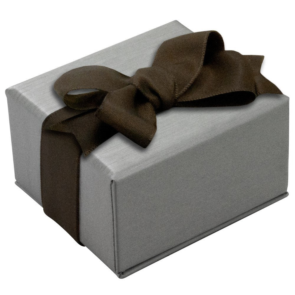 Steel Grey Leatherette Jewelry Ring Boxes, with Brown Ribbon
