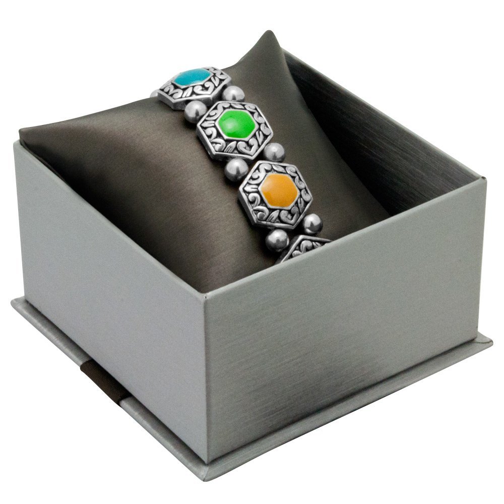 Steel Grey Leatherette Jewelry Bracelet / Watch Pillow Boxes, with Brown Ribbon